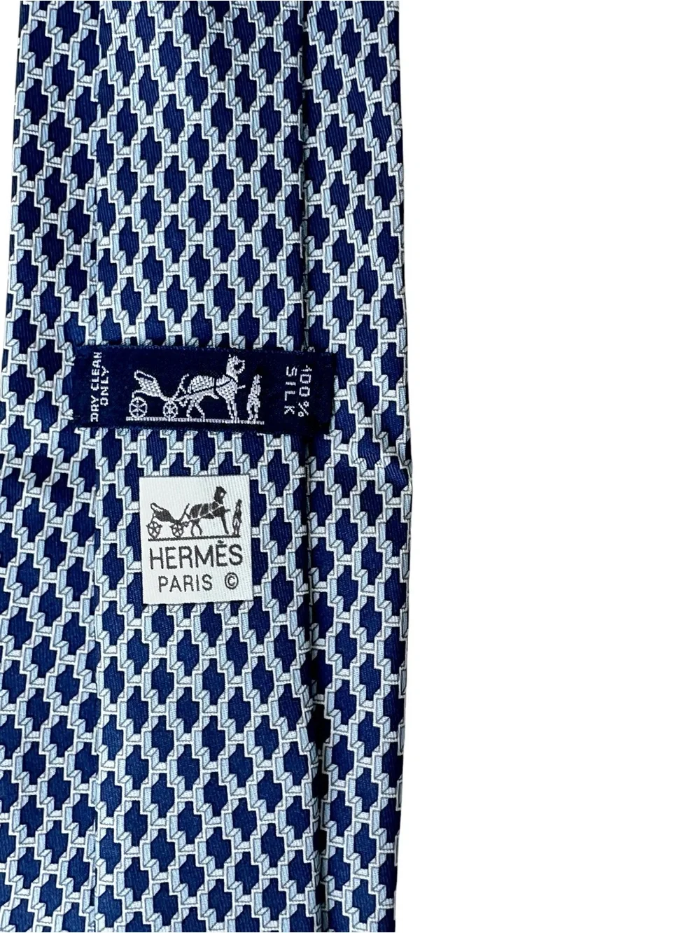 Hermès Silk Tie Blue Silver Geometric w/ Box Made in France